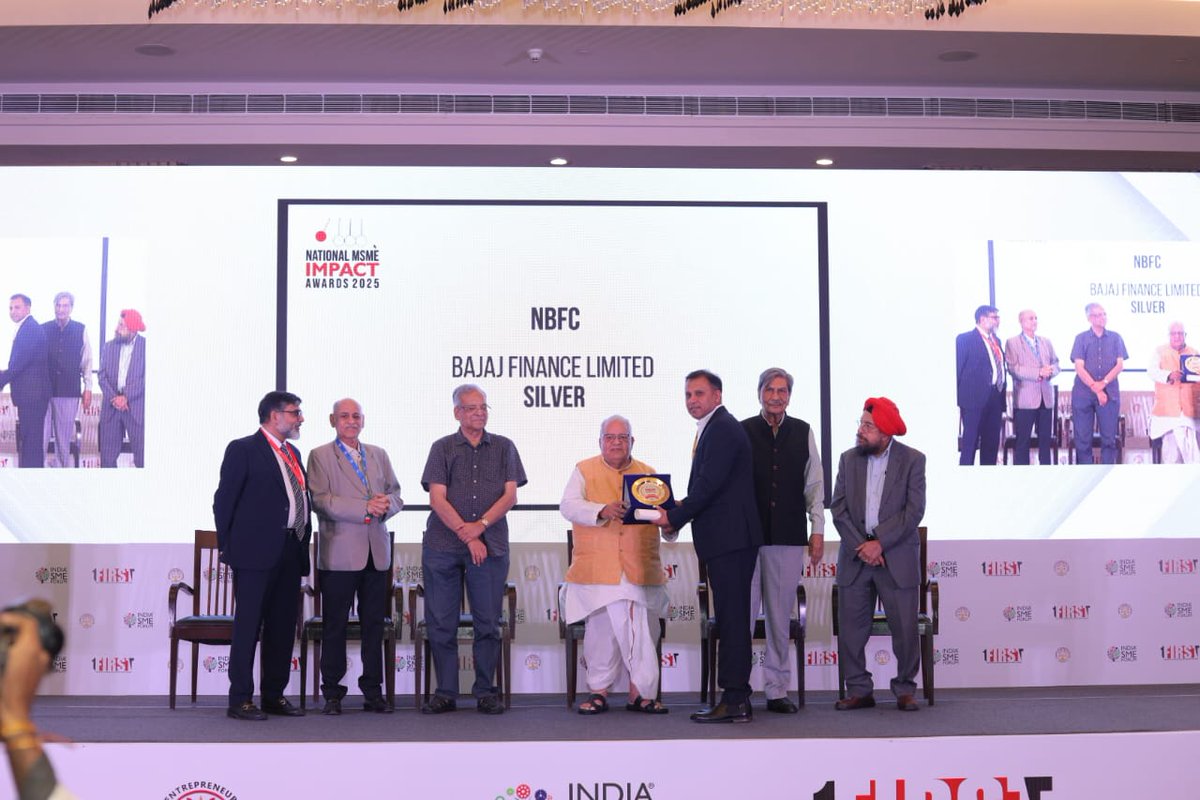 Mr. Rohit Bharti, Business Head (MSME Loans), representing Bajaj Finance Limited, received the Silver award for the category - NBFC at the National MSME Impact Awards 2025.

Presented by Shri Kalraj Mishra and the distinguished jury, this award recognises Bajaj Finance’s