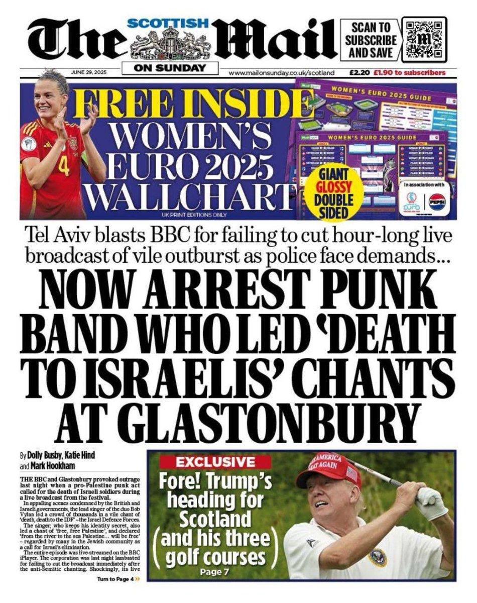He didn’t say that. 

He chanted “Death to the IDF”.

If he’d have changed “Death to the Russian Army”, the Daily Mail wouldn’t have splashed on it, or demanded his arrest. 

This rag shows infinitely more rage over a chant than the IDF incinerating thousands of little children.