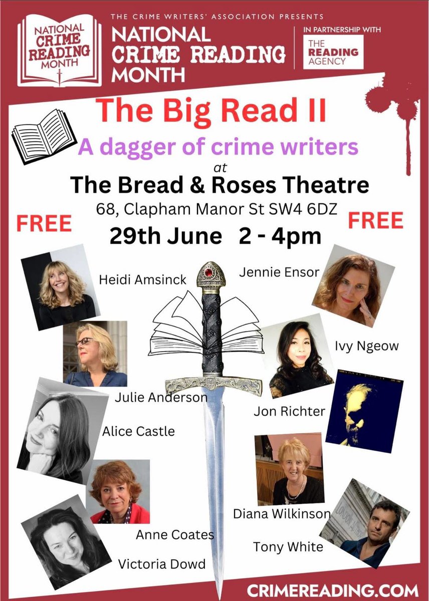 Alice Castle (@alicemcastle) on Twitter photo I'm off to Clapham this afternoon to join a murder of crime writers at The Big Read, Bread and Roses Theatre, 2-4pm. FREE. See you there!
<a href="/BreadandRosesTC/">The Bread & Roses Theatre</a>
<a href="/HeidiAmsinck1/">Heidi Amsinck</a>
<a href="/Jennie_Ensor/">Jennie Ensor</a>
<a href="/ivyngeow/">Ivy Ngeow #InSafeHands❤️🩹</a>
<a href="/AliceMCastle/">Alice Castle</a>
<a href="/Anne_Coates1/">Anne Coates 🇪🇺 💙 🇺🇦</a>
<a href="/tony_white_/">Tony White</a>
<a href="/richterwrites/">Jon Richter</a>
#dianawilkinson I'm off to Clapham this afternoon to join a murder of crime writers at The Big Read, Bread and Roses Theatre, 2-4pm. FREE. See you there!
<a href="/BreadandRosesTC/">The Bread & Roses Theatre</a>
<a href="/HeidiAmsinck1/">Heidi Amsinck</a>
<a href="/Jennie_Ensor/">Jennie Ensor</a>
<a href="/ivyngeow/">Ivy Ngeow #InSafeHands❤️🩹</a>
<a href="/AliceMCastle/">Alice Castle</a>
<a href="/Anne_Coates1/">Anne Coates 🇪🇺 💙 🇺🇦</a>
<a href="/tony_white_/">Tony White</a>
<a href="/richterwrites/">Jon Richter</a>
#dianawilkinson