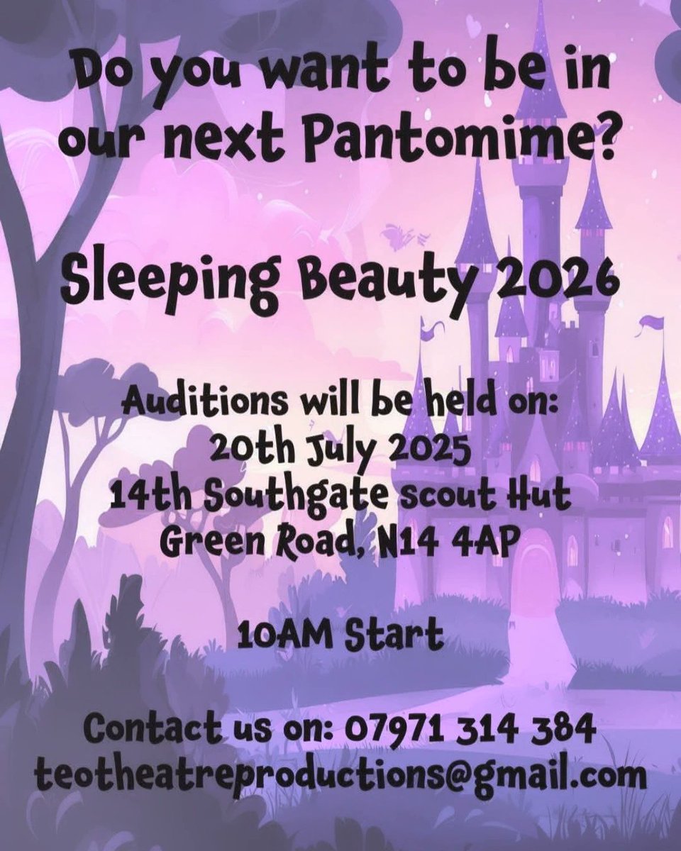 Is it your time to shine on stage? 🌞 
Do you have a flair for the dramatic.....or downright silly?
Join us for a magical adventure as we bring the classic tale of Sleeping Beauty to life for our next Panto, in Jan 2026.
Teo-theatre.org.uk