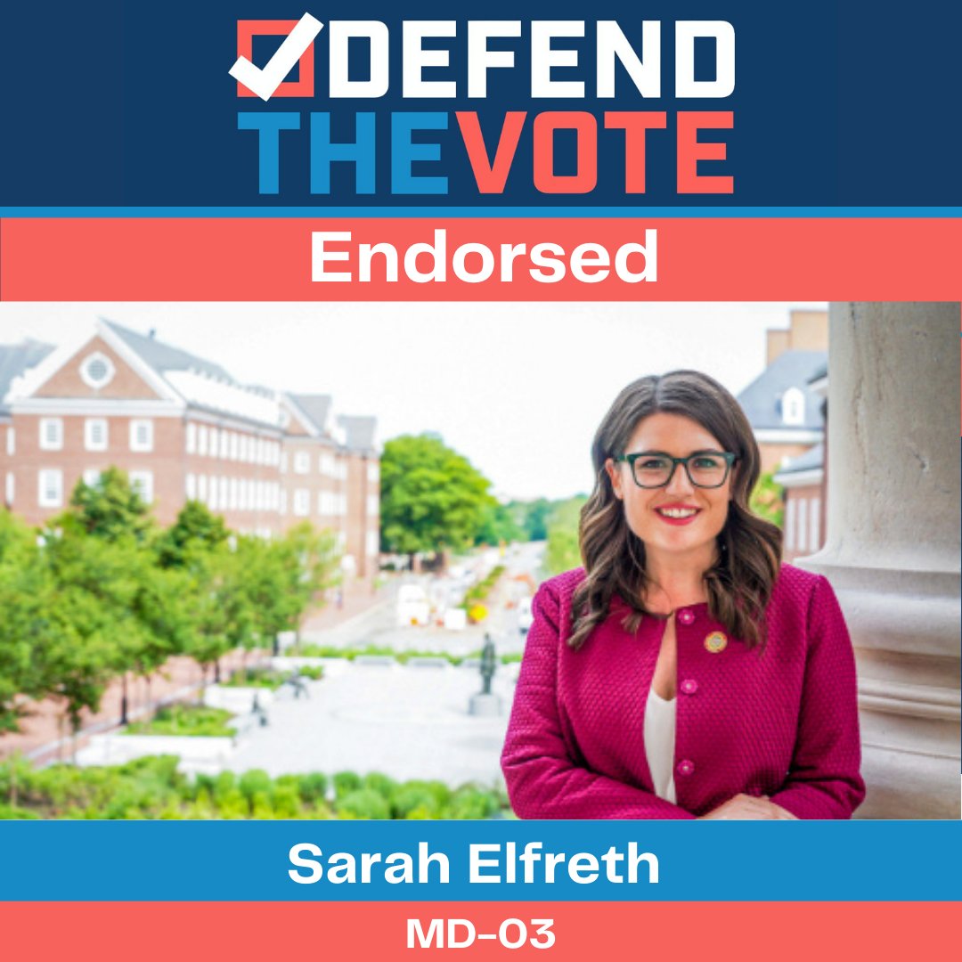 Sarah Elfreth (@sarahformd) on Twitter photo I’m excited to share that I’ve received the endorsement of <a href="/DTVPAC/">Defend The Vote</a>, a key advocacy organization and partner that fights to preserve our most valuable American rights: the freedom to vote and to make our voices heard. I’m excited to share that I’ve received the endorsement of <a href="/DTVPAC/">Defend The Vote</a>, a key advocacy organization and partner that fights to preserve our most valuable American rights: the freedom to vote and to make our voices heard.
