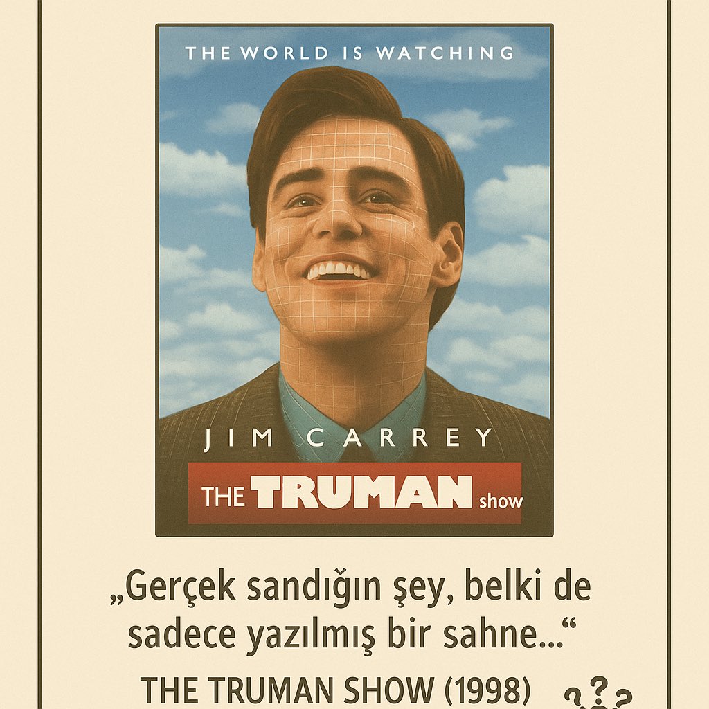 📄 Karikatürümüz bu hafta Truman’ın “gerçeklik talebini” merkeze alıyor.
🎬 Film Önerimiz: The Truman Show (1998)
#JimCarrey’nin unutulmaz performansıyla modern zaman distopyalarına güçlü bir dokunuş.
📌 #KafasıKarışıklarKulübü
📌 #Karikatür
📌 #FilmÖnerisi
📌 #TheTrumanShow