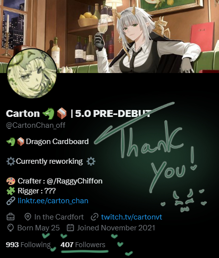 Welcome Packu ! 📦💚 

I'm overwhelmed by all the love you gave me 😳

More than 400 people in the Cardfort now !! That's crazy for me !! 

Thank you so so much 💕 

To new adventures~⚔️