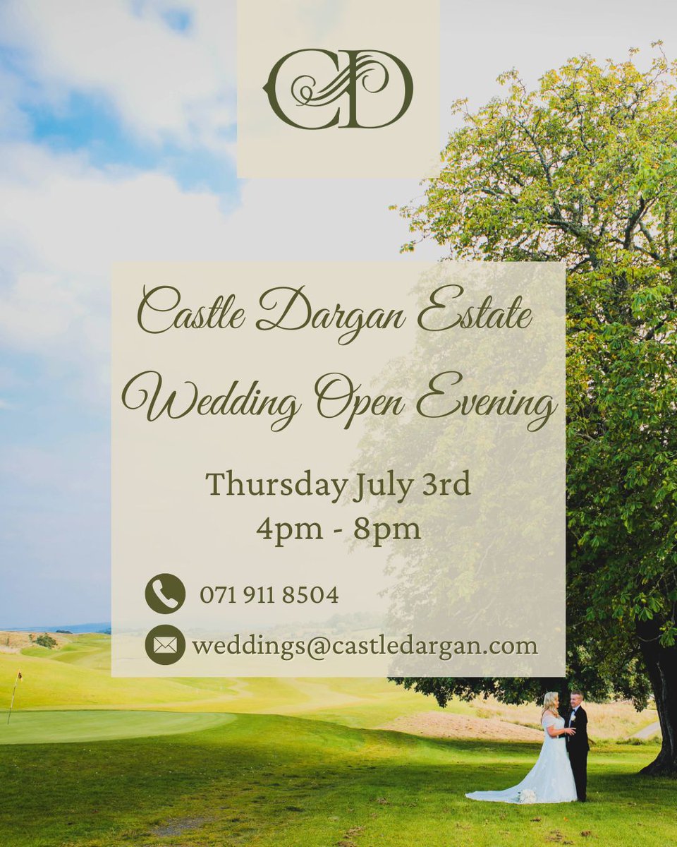 You're Invited!
Join us for our Wedding Open Evening at Castle Dargan Estate this Thursday.
Tour our venue, meet our wedding experts &amp; start planning your special day.
No appointment needed! Main 📷 from our gorgeous Real Wedding Patrick&amp;Alan by Thomaz #CastleDarganWeddings