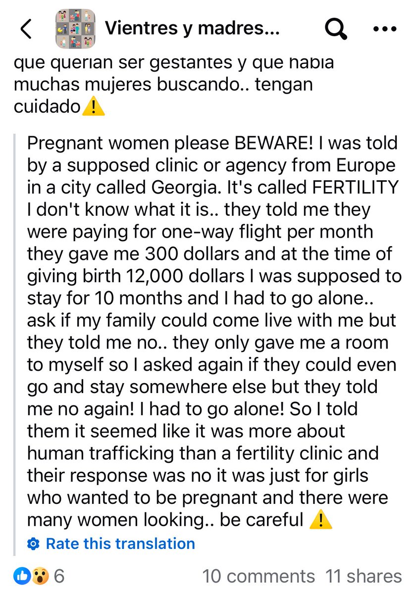 CasaDeclaration's tweet image. 🚨 A “clinic” in Georgia (Europe) offers South American women $300/month + $12,000 to be surrogates: but they must go alone for 10 months. No family allowed. Sounds more like trafficking than fertility. Be careful.
@UNSRVAW
#Surrogacy #HumanTrafficking #AbolishSurrogacy