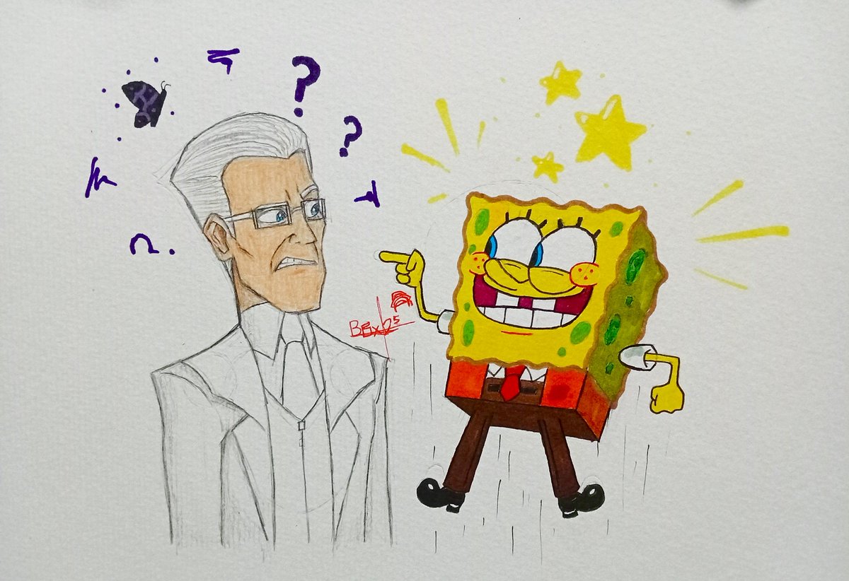 SpongeBox25's tweet image. A sponge meets a fashion designer...
Used some markers and colored pencils to do this waaaa... X3
#pencildrawing #traditionalart #crossover #fanart #miraculousladybug #miraculouslb #miraculous #gabrielagreste #spongebobsquarepants #spongebob