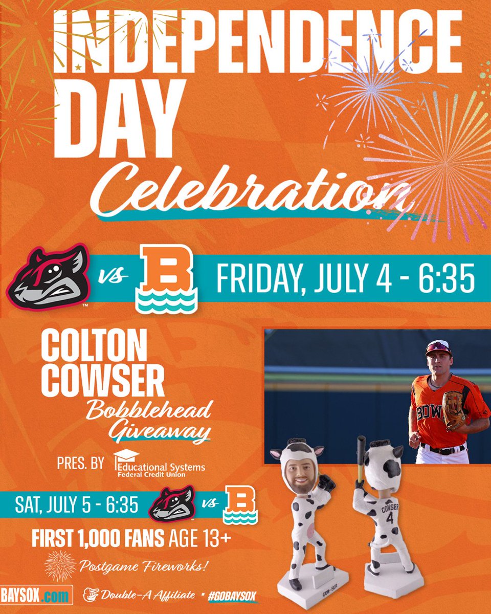 Coffee News Maryland (@coffeenewsmd) on Twitter photo Fireworks, baseball, and a Colton Cowser cow-themed bobblehead? Say less! 🤣
You know where we'll be next weekend. Snag your tix to the <a href="/BaysoxOfficial/">Chesapeake Baysox</a> now.
Oh, and we hear that the Oyster Catchers merch will be available too. #iykyk
atmilb.com/2Y8ywzd Fireworks, baseball, and a Colton Cowser cow-themed bobblehead? Say less! 🤣
You know where we'll be next weekend. Snag your tix to the <a href="/BaysoxOfficial/">Chesapeake Baysox</a> now.
Oh, and we hear that the Oyster Catchers merch will be available too. #iykyk
atmilb.com/2Y8ywzd