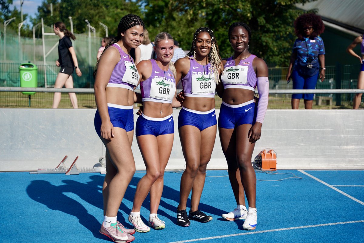 BritAthletics's tweet image. Mannheim Mayhem! 🔥

Our Women's 4x100m squad romped home to win with a seasons best time of 44.29! 👌

Our Women's 4x400m squad also won in a seasons best time of 3:35.85! 💪