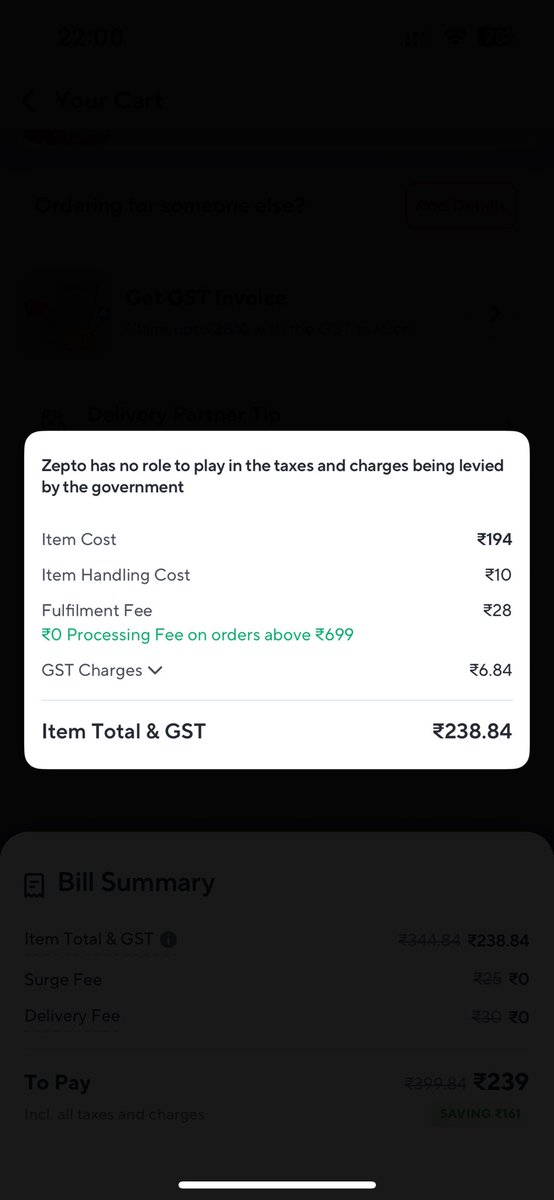 InvincibleBasu's tweet photo. @ZeptoNow what is this scam dear Zepto ? Fulfilment fee 🤬 https://t.co/Q8Zzp9x3Vc