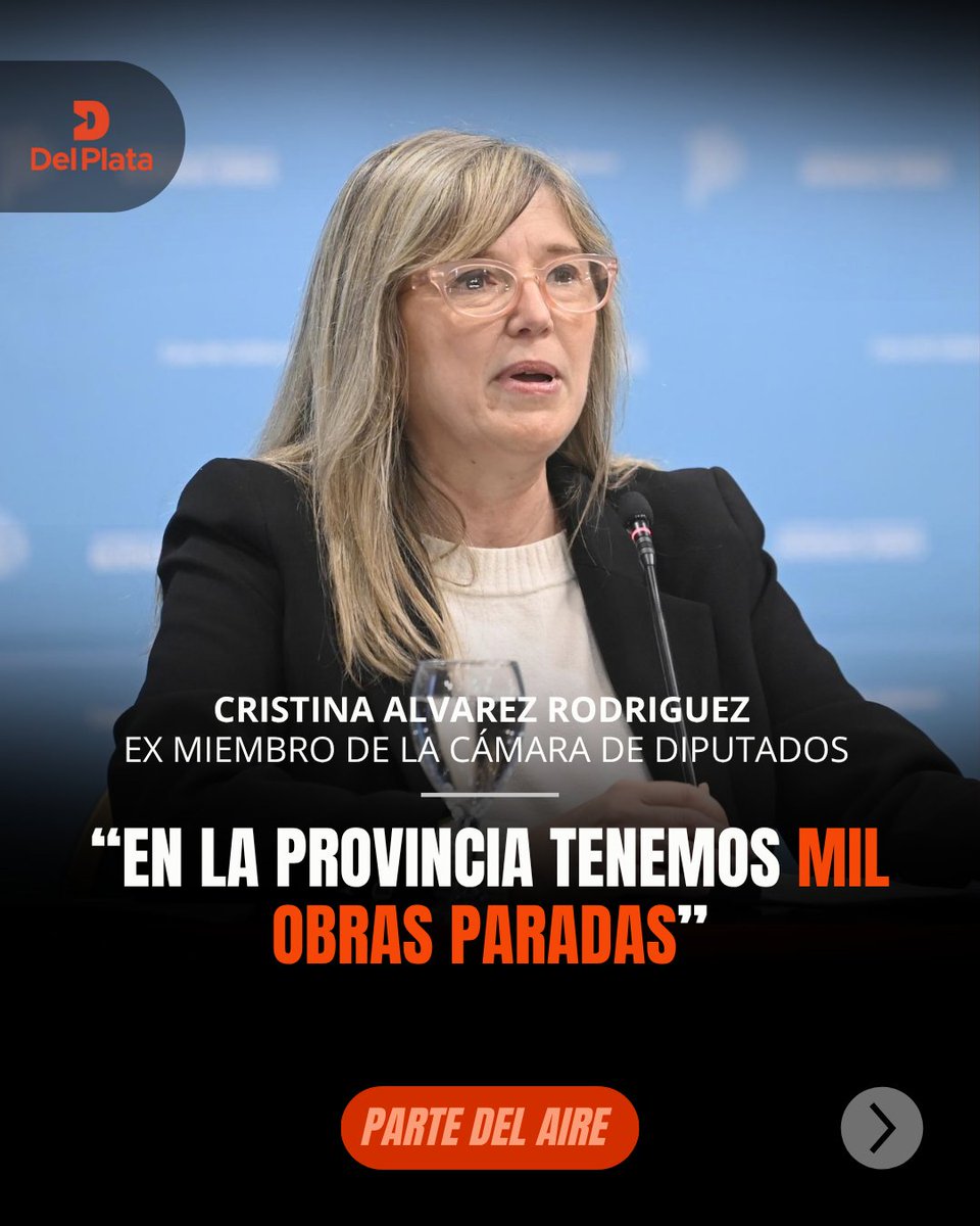 RadioDelPlata's tweet photo. ❌"En la provincia tenemos mil obras paradas", Cristina Alvarez Rodriguez, ex miembro de la cámara de diputados, en diálogo con parte del aire por #RadioDelPlata.

#ParteDelAire #CristinaAlvarezRodriguez #ObrasParadas #Política https://t.co/d5BWHQAYQo