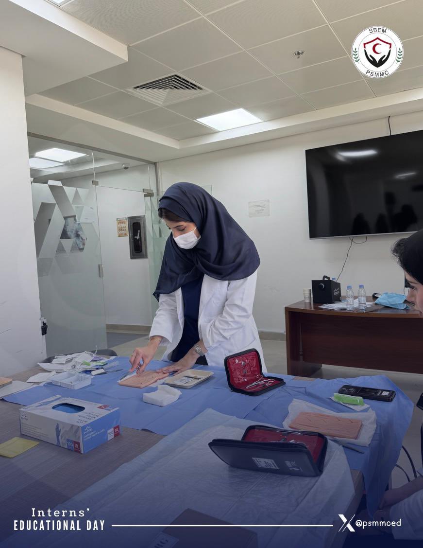psmmced's tweet photo. 📚 Interns’ &amp; Students educational day | June

Huge thanks to Dr Mohammad Alrabeesh for tackling approach to Chest Pain 🩺, Dr Tala Rawa for simplifying Syncope approach 🧠, and Dr Reema Aldera for a practical Suturing Workshop ✂️.

We appreciate your efforts in teaching others. https://t.co/8Dw1RSqobO
