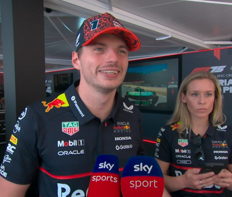 verstappenews's tweet photo. SkySports: You've said the championship is not something we should talk about with this DNF, and the points you've lost..-

Max: "Yeah, hopefully then people will not mention it too much anymore, so.. *laughs*"

SkySports: Sorry Max... 

Max: "No worries." https://t.co/TL1aKNWhfs