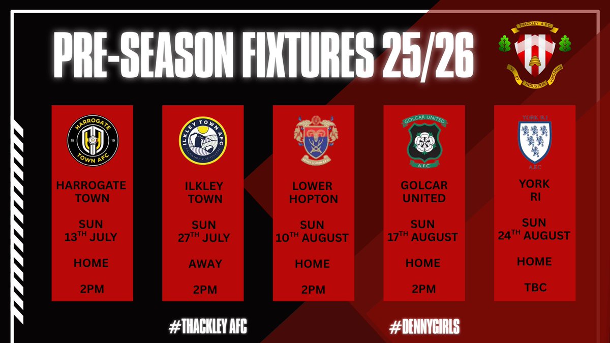 PRE-SEASON 🧱 

Here is how our pre-season schedule is shaping up as we look to build towards another successful season! 👇🏼 

Want to get involved? Get in touch for more information on our training days / times! 

#preseason #dennygirls