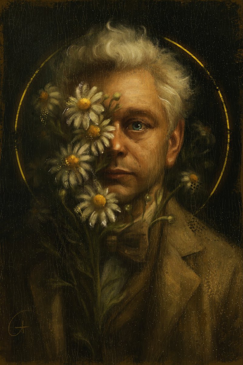 haven't painted Aziraphale in ages, decided to put some flowers on him too cos that's what i do now i guess xD chamomile blossoms seemed fitting :') #aziraphale #goodomens #GoodOmensFanArt #michaelsheen