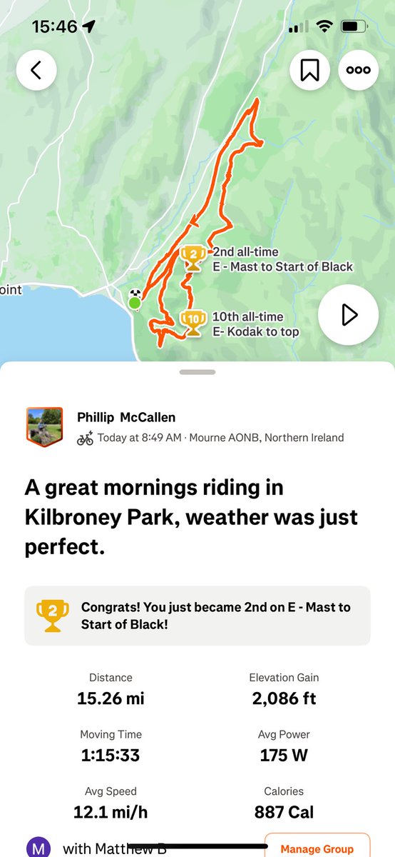 A great mornings riding in Kilbroney Park, weather was perfect.