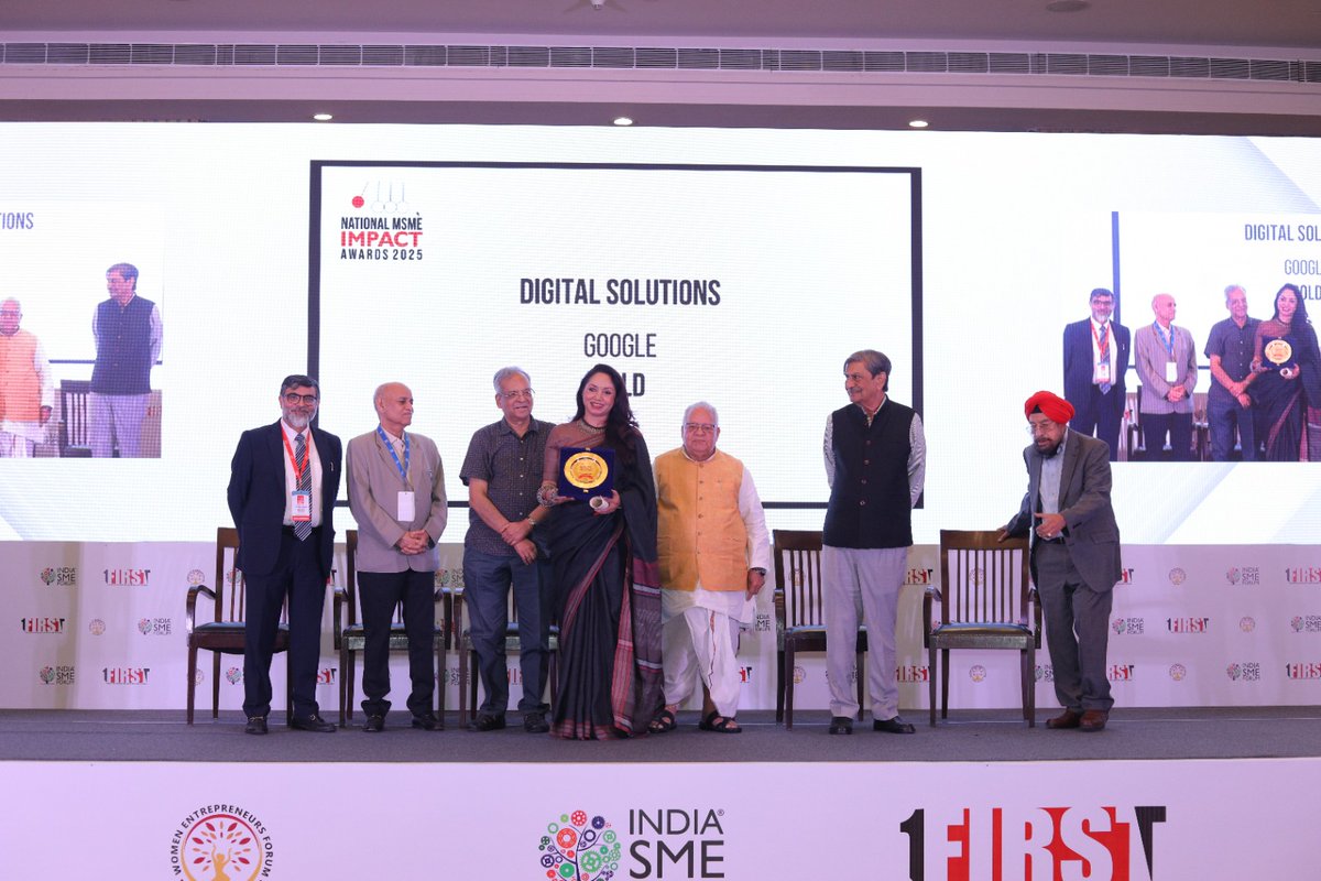 Ms. Roma Datta Chobey, Managing Director – Google India, received the Gold award for Google in the Digital Solutions category at the National MSME Impact Awards 2025.

Presented by Shri Kalraj Mishra and the esteemed jury, this award celebrates Google’s innovative digital tools