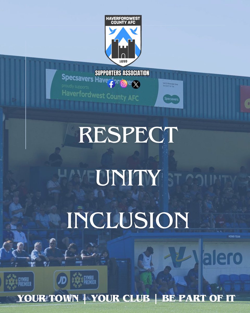HCAFCSA's tweet image. At Haverfordwest County Supporters Association, we stand for inclusion, respect & togetherness — on and off the pitch.
If this sounds like something you want to be a part of get in touch at hcafcsa@gmail.com
Your town | Your Club | Be part of it