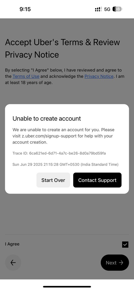 Akkikalra03's tweet photo. @Uber_India @Uber_Support @Uber I’ve been trying to create/login to my account but keep getting this error. Even after contacting support, there’s been no help at all. Can someone please fix this? It’s urgent.

#Uber #UberSupport #UberIssue #LoginProblem https://t.co/whoDQjKaAU