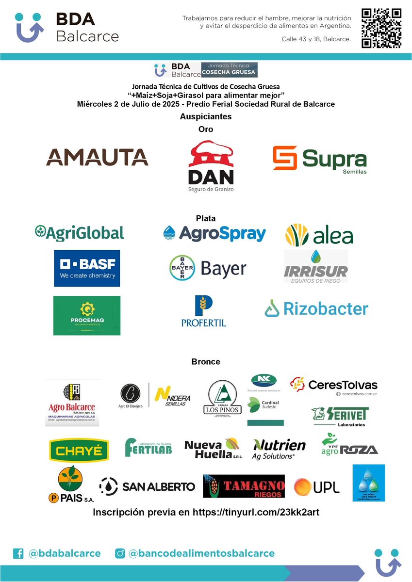 Fernando Garcia (@garciaf_nutri) on Twitter photo π£Solo 3 dΓas #JTBDA2025
InscripciΓ³n tinyurl.com/23kk2art
DesafΓos y oportunidades Gruesa 2025 Sudeste Bs As Te esperamos!
Mas info bancodealimentosbalcarce.org.ar/noticias/cosecβ¦
<a href="/INTABalcarce/">INTABalcarce</a> <a href="/fcabalcarce/">FCABalcarce - UNMDP</a> <a href="/CiafbaSudeste/">CIAFBA REGIΓN SUDESTE</a> <a href="/aapresidneco/">Aapresid Necochea</a> <a href="/TandiliaReg/">Aapresid Tandilia</a> <a href="/AapreMDQFangio/">Aapresid MDQ-JM Fangio</a> <a href="/CreaMarySierras/">CREA Mar y Sierras</a> <a href="/fpconservando/">Producir Conservando</a> π£Solo 3 dΓas #JTBDA2025
InscripciΓ³n tinyurl.com/23kk2art
DesafΓos y oportunidades Gruesa 2025 Sudeste Bs As Te esperamos!
Mas info bancodealimentosbalcarce.org.ar/noticias/cosecβ¦
<a href="/INTABalcarce/">INTABalcarce</a> <a href="/fcabalcarce/">FCABalcarce - UNMDP</a> <a href="/CiafbaSudeste/">CIAFBA REGIΓN SUDESTE</a> <a href="/aapresidneco/">Aapresid Necochea</a> <a href="/TandiliaReg/">Aapresid Tandilia</a> <a href="/AapreMDQFangio/">Aapresid MDQ-JM Fangio</a> <a href="/CreaMarySierras/">CREA Mar y Sierras</a> <a href="/fpconservando/">Producir Conservando</a>