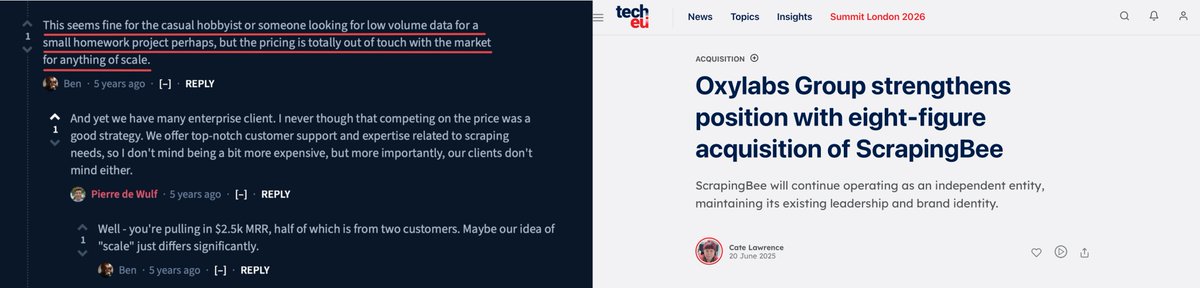 "Your pricing is totally out of touch with the market for anything of scale"    

That was 5 years ago.    

2 things:

- Ben you were wrong

- indiehackers WIDELY understimate what big corporations can pay, even for "commodity" products