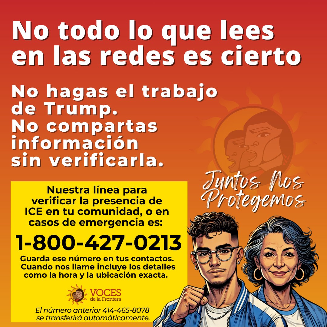 📞 Emergency hotline 📞 Call this number to report ICE activity so that Voces de la Frontera can verify and provide accurate information to our communities.