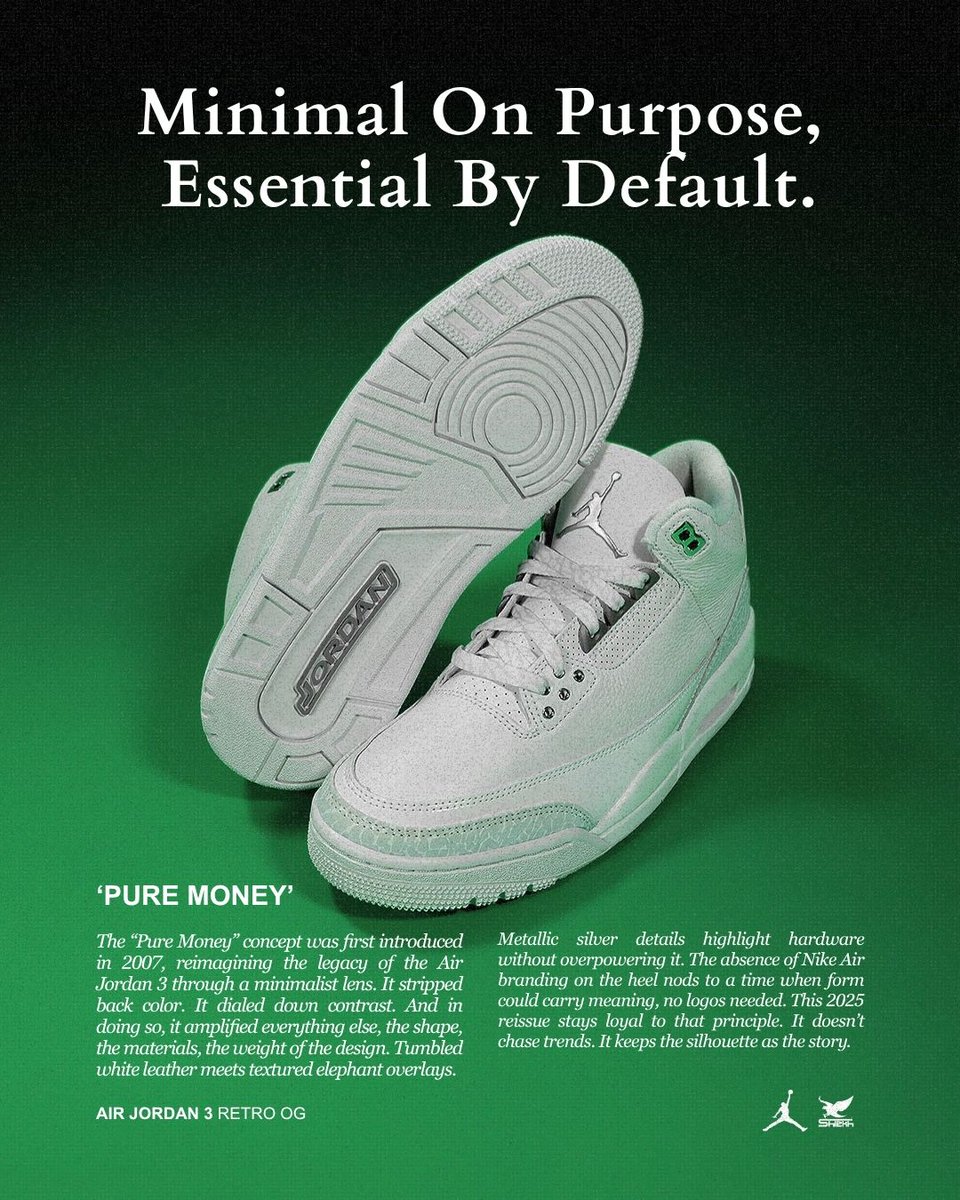 Shiekh's tweet photo. The #AirJordan3 “#PureMoney” returns untouched—because nothing needed changing.
Returns July 3, 2025.
Men:https://t.co/tsj4JT9p2h
Grade School:
Preschool:https://t.co/MRlttz5Dwy
Toddler sizing:https://t.co/XcF0EnaUGE https://t.co/pDhNYVuLV0
