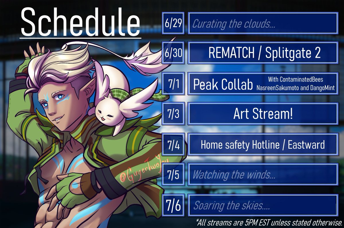 AfressHighwind's tweet image. Here's this week's Schedule!
Monday and Wednesday's the same as last week, and we're continuing Home Safety Hotline and Eastward on Thursday!

THEN A PEAK COLLAB WITH @ContaminatedBee, @NasreenSakumoto and @DangoMint!

See you there! ♥

#vtuber