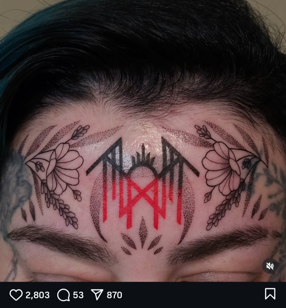 rhizabled's tweet image. ya bird got a Sleep Token tattoo on her forehead