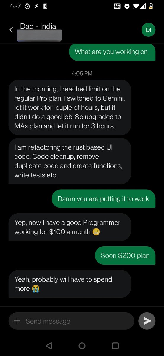 aryanagab's tweet image. avg convo w/ my cracked SWE father
