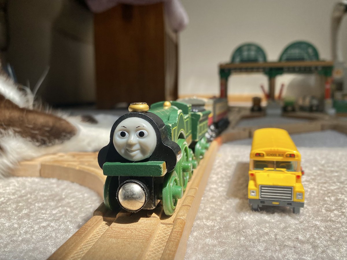AshleyDeMoss7's tweet photo. Emily pulling the express. #ThomasAndFriends #ThomasWoodenRailway #EmilyTheStirlingEngine #EmilyTheEmeraldEngine #GNRStirlingSingle #GreatNorthernRailwayStirlingSingle #StirlingSingle https://t.co/E8onKQ2zKk