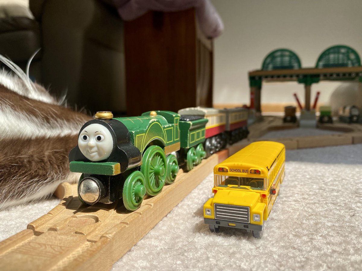 AshleyDeMoss7's tweet photo. Emily pulling the express. #ThomasAndFriends #ThomasWoodenRailway #EmilyTheStirlingEngine #EmilyTheEmeraldEngine #GNRStirlingSingle #GreatNorthernRailwayStirlingSingle #StirlingSingle https://t.co/E8onKQ2zKk