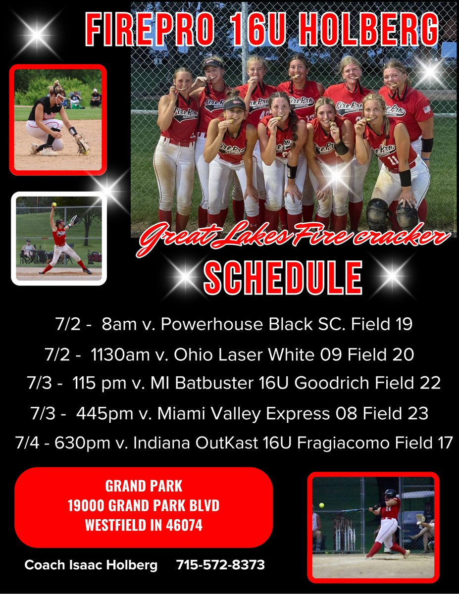 MaddieHoppe2027's tweet photo. Coaches… Come check out this talented group of ladies July 2-6, 2025!
🧨We are headed to Westfield Indiana for the Great Lakes Firecracker! 🧨
#ExtraInningSB
#SBRRetweets
#softballdown
#SoftballRecruit
#UltraPreps #FGS_Softball
#softball_dugout #TopPreps
#Softball_home #BallGirlSports
#Softbsll_Alley
#Gamesondirt