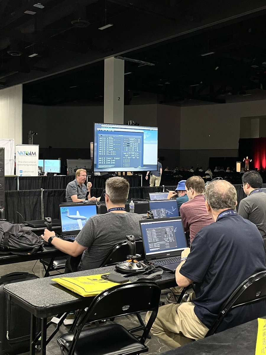 Gear up and take off! 🛫 We're flattered to see that the X-Plane workshop at Flight Sim Expo is wall-to-wall Thrustmaster!