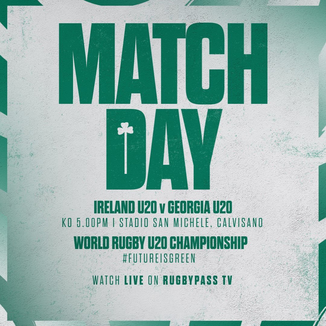 Irish Rugby (@irishrugby) on Twitter photo The <a href="/PwCIreland/">PwC Ireland</a> Irelandโs Men U20 are live against Georgia at the World Rugby U20 World Championship.
Watch live here on RugbyPass TV: rugbypass.tv/live/286701?shโฆ
#FutureIsGreen The <a href="/PwCIreland/">PwC Ireland</a> Irelandโs Men U20 are live against Georgia at the World Rugby U20 World Championship.
Watch live here on RugbyPass TV: rugbypass.tv/live/286701?shโฆ
#FutureIsGreen
