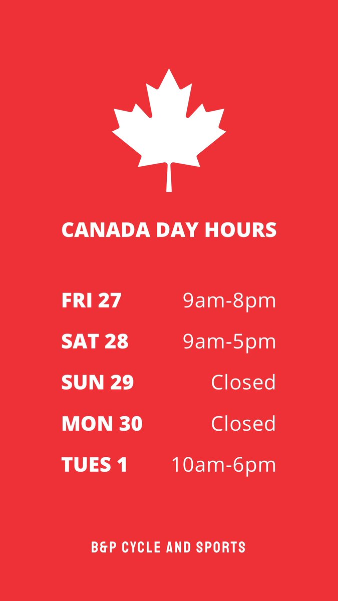 Canada Day weekend/week hours:

See you Tuesday!
