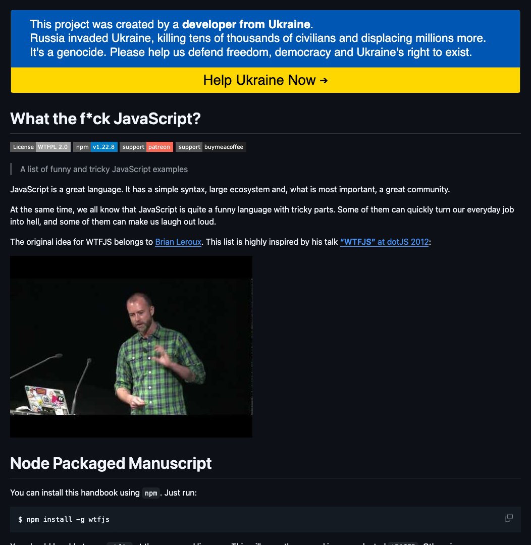 D4Vinci1's tweet image. wtfjs by @denysdovhan
Learn the quirks of JavaScript with WTFJS, a collection of funny and tricky examples to help you master the language! #JavaScript #WTFJS #LearningToCode