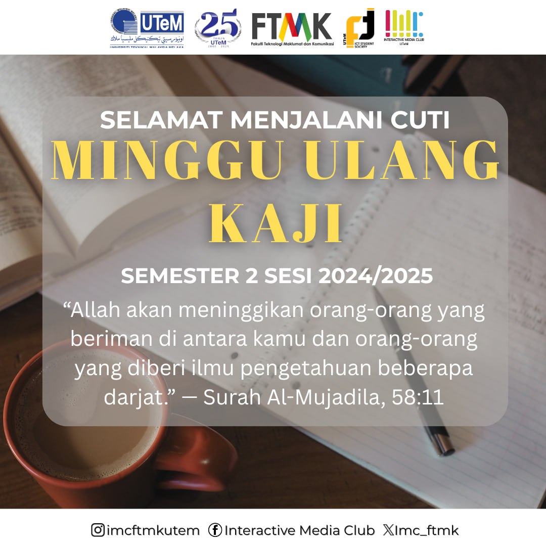 IMC_FTMK's tweet photo. Assalamualaikum warahmatullahi wabarakatuh dan salam sejahtera.
 kami dari Kelab Media Interaktif ingin mengucapkan selamat maju jaya dan semoga berjaya dalam pelajaran anda. 

#UnlimitedImagination
#CriticalMinds
#UnleashTheIdeas
#MediaArtDesign https://t.co/1QT7q6NU99