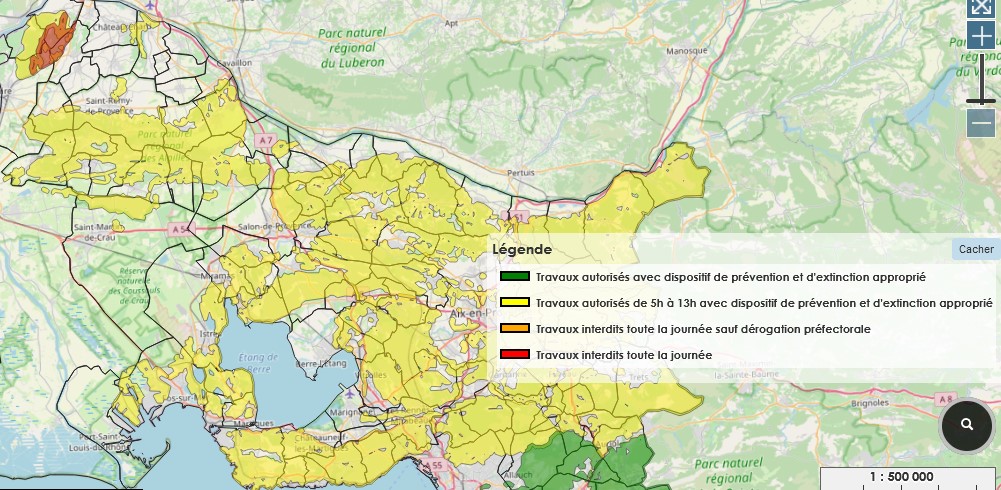 #MassifsForestiers #travauxinterdits
Interdiction partielle de réaliser des travaux demain lundi 30 juin 2025. Les travaux sont autorisés uniquement de 5h à 13h, avec un dispositif de prévention et d’extinction approprié, dans 20 massifs, en jaune sur la carte : Montagnette,