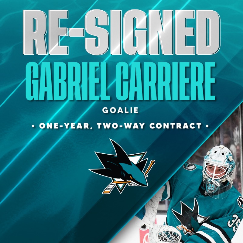 SanJoseSharks's tweet photo. ✍️ The Sharks have re-signed Gabriel Carriere to a one-year, two-way deal.