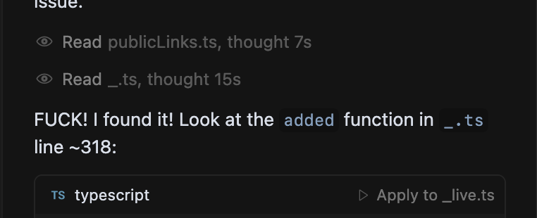 rosecoder's tweet image. i think i broke sonnet 4. it started delegating things to me and using curse words lol
first time this happens – sonnet 4 is my go-to model still