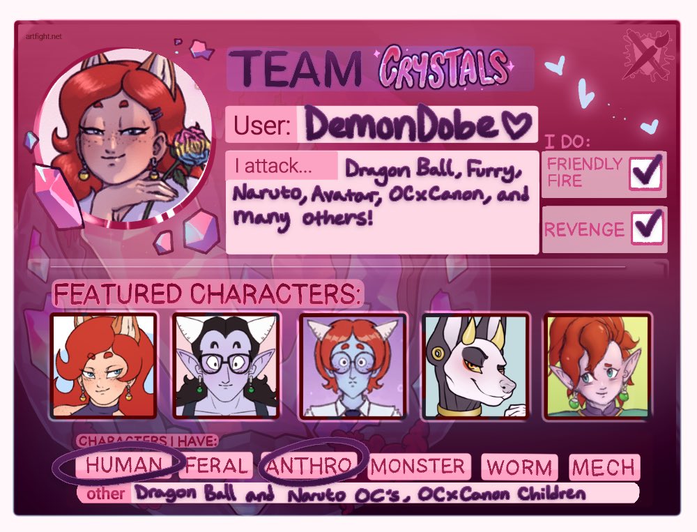 DemonDobe's tweet image. TEAM CRYSTALS LETS GOOO !!!
Thread for #ArtFight2025 🧵