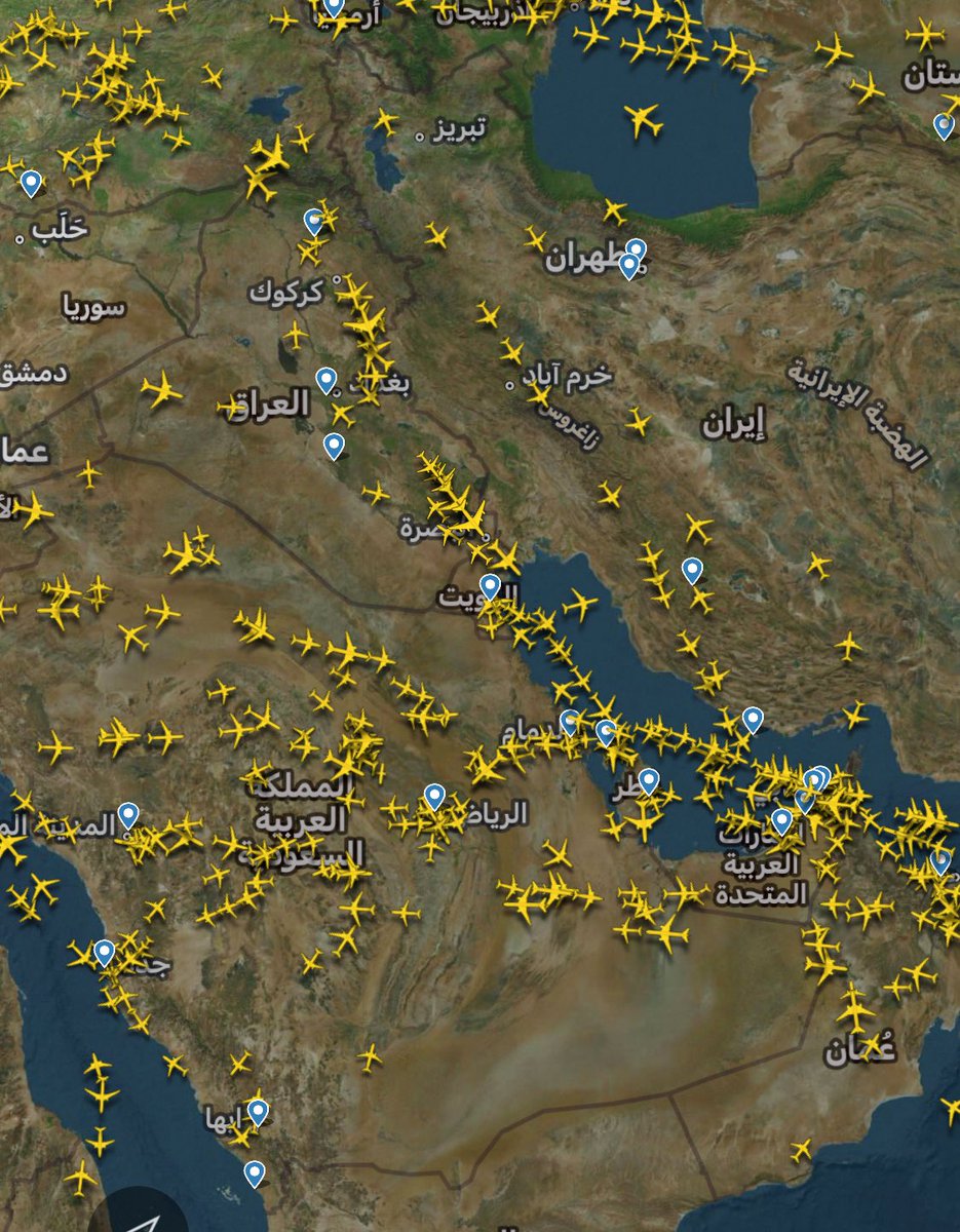 عودة حركة الطيران في اجواء الجزيرة العربية وبلاد الشام والخليج العربي  والعراق وايران ..