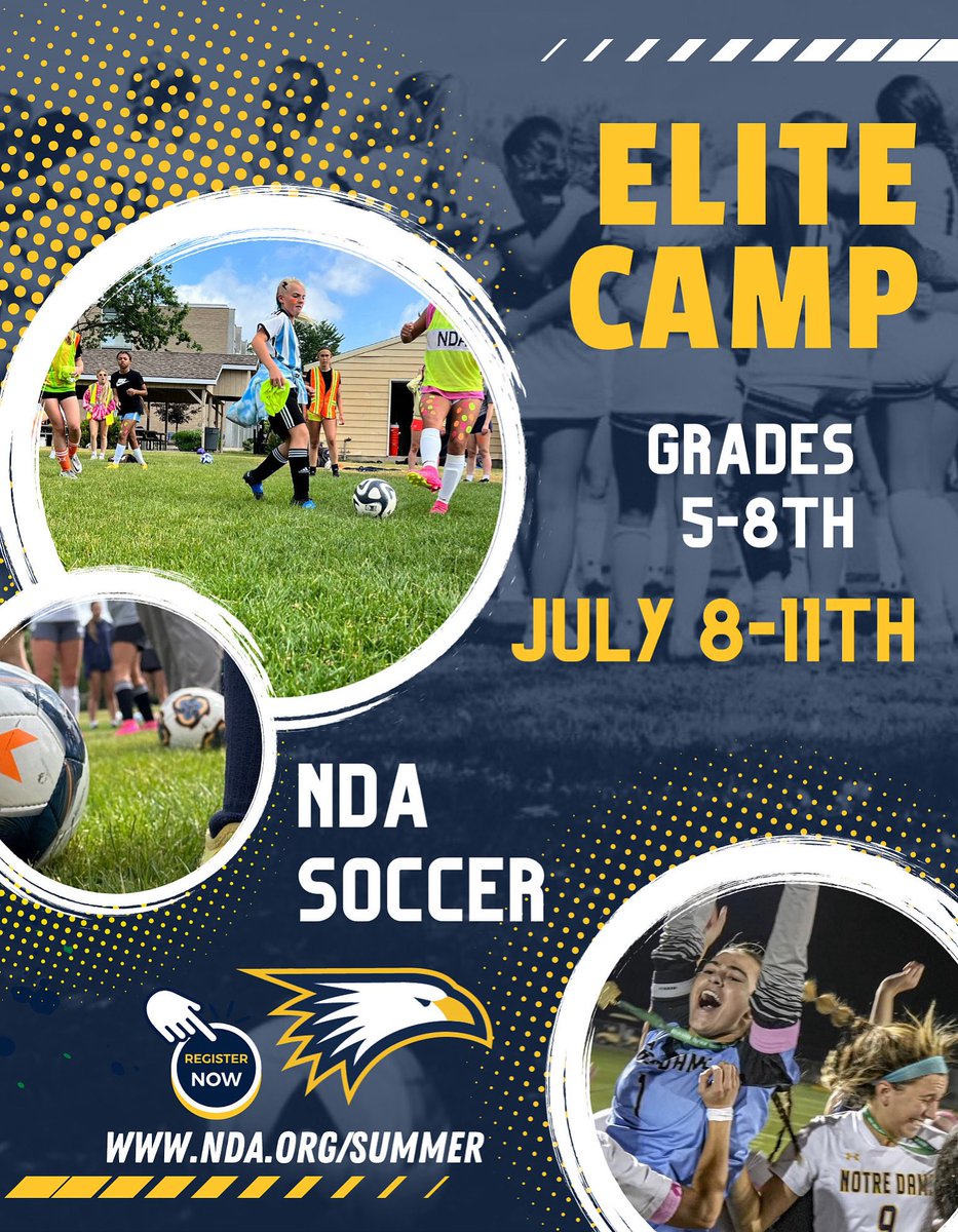 NDAsoccer1's tweet photo. ๐จLAST WEEK to sign up!!๐จ
Elite Camp starts next!!! Spots are still open!
Register today and join us for a great 4 days of camp!!
๐https://t.co/jGhO4CDsDQ
#EXPECTtheBEST https://t.co/tHt5XGm1uQ