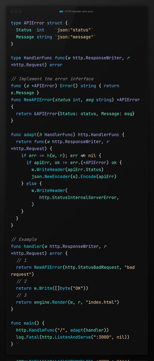 You’ve Been Writing HTTP Handlers Wrong

Most Go devs write handlers that don’t return errors (standard way), they just log or http.Error inline. But it’s cleaner to let handlers return errors and handle them centrally. This makes your code more testable, readable, and