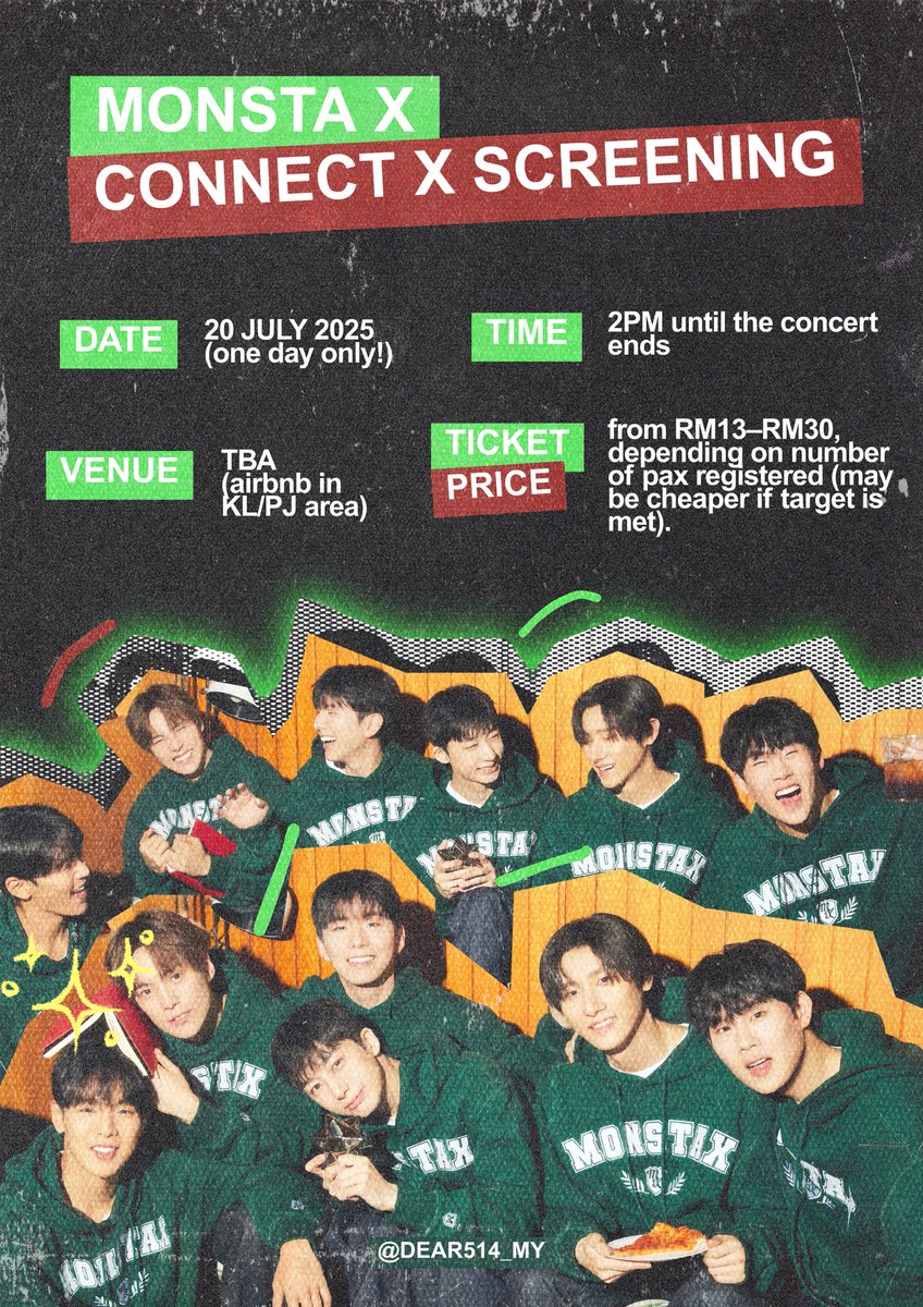DEAR514_MY's tweet photo. #MonstaX Connect: X Concert Screening Event

Hello Malaysian Monbebes, we’ve got you! We are organizing a private screening event for Monsta X’s Connect: X so we can enjoy the concert together. The details are in the poster below ⋆˚𝜗𝜚˚⋆

register here: https://t.co/S3RvpFQrbk https://t.co/l61AFow43T