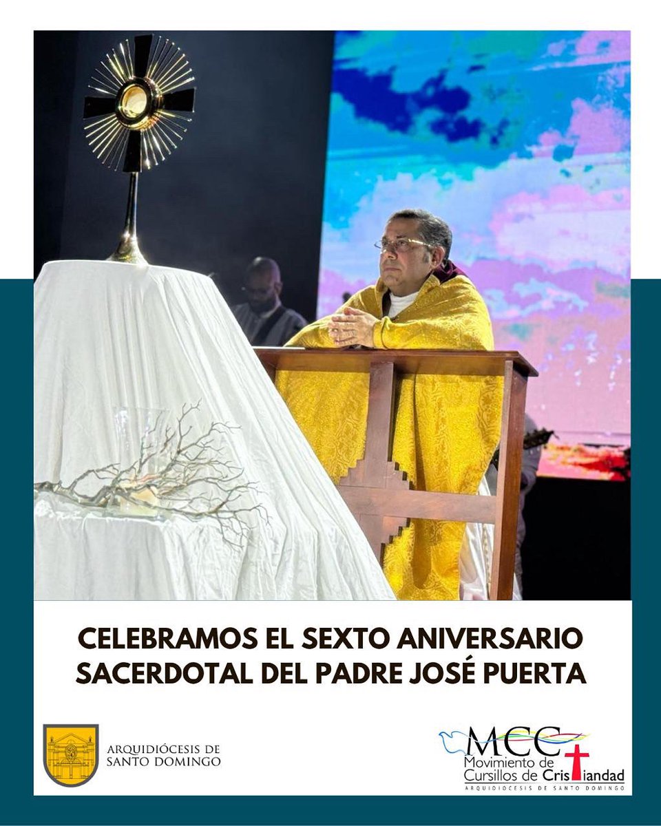 Celebramos el 6.º aniversario sacerdotal del Padre José Puerta.

Un hombre entregado a Dios, fiel servidor de la Iglesia y asesor del MCC.

🙏 Oremos por él y démosle gracias por su vocación.

Padre Puerta: ¡Cristo cuenta contigo!

#MCC #MovimientoDeCursillosdeCristiandad