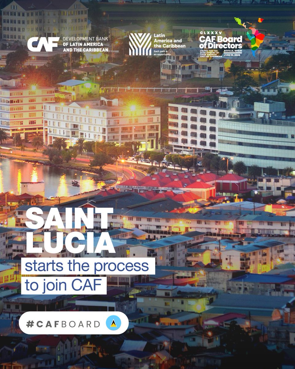 AgendaCAF's tweet photo. 🇱🇨 #CAFBoard: Saint Lucia starts the process to join CAF.

This decision enables access to innovative financing for sustainable development and resilient infrastructure. https://t.co/2E8JJi8uJU