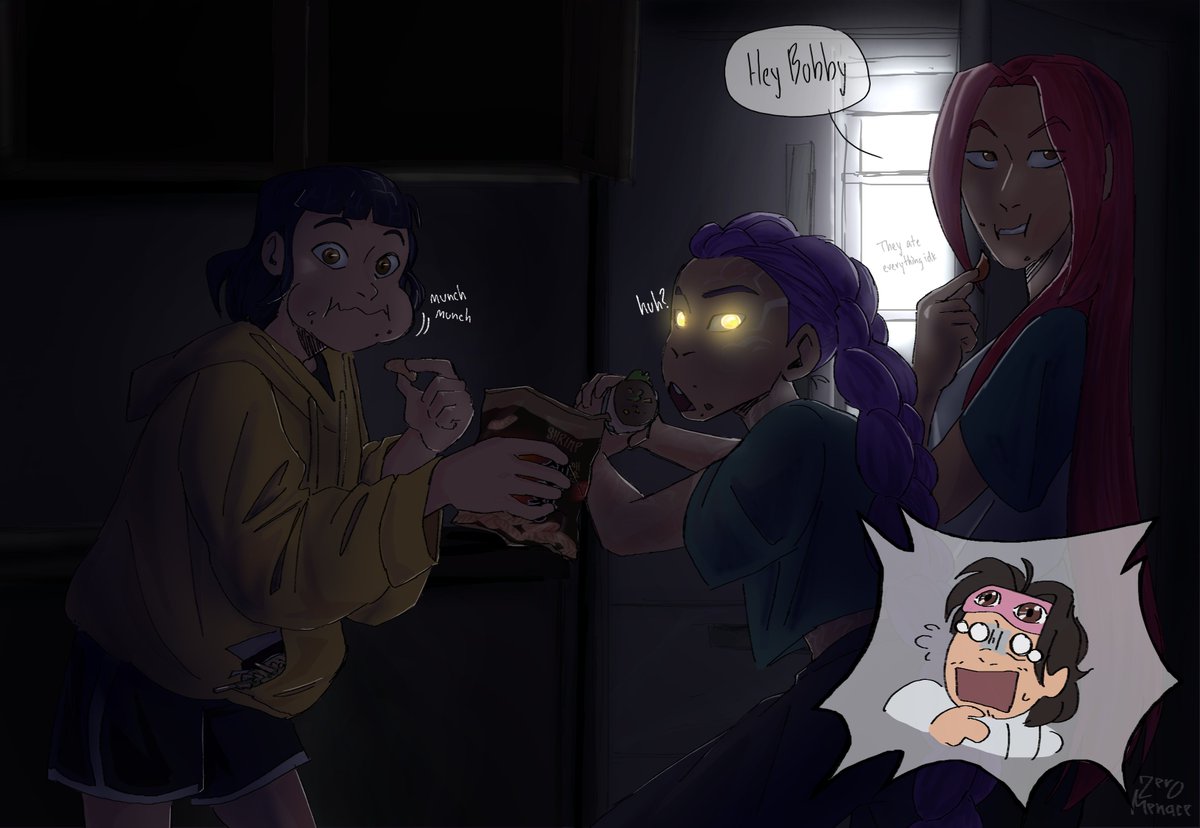 Zer0_Menace's tweet photo. Late night snacking (theyre gonna give him a heart attack one day)
#KPOPDEMONHUNTERS #polytrix https://t.co/rpevSynnTa
