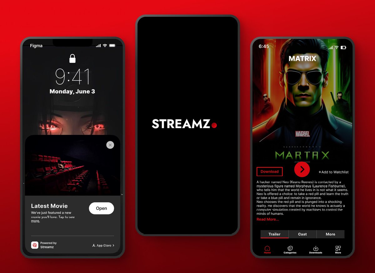 julius94140's tweet photo. Designed this sleek streaming platform — Streamz 🎬
From the lock screen to launch to full-on binge mode, it’s all about bold UX and clean UI.
📩 DM me if you’re ready to turn your app idea into a stunning reality.
#UIDesign #UXDesign #AppDesign #StreamingApp https://t.co/hVyYcNFmeM