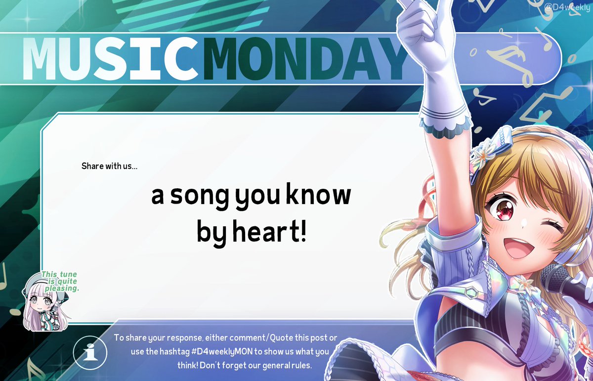 D4weekly's tweet image. MUSIC MONDAY🎶
➡ Check the image below for this week's Monday prompt! Don't forget to use the hashtag #D4weeklyMON or share your response on this very post!
#D4weekly